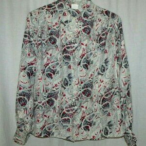 1980s Bleyle Pink Gray Paisley Polyester Button